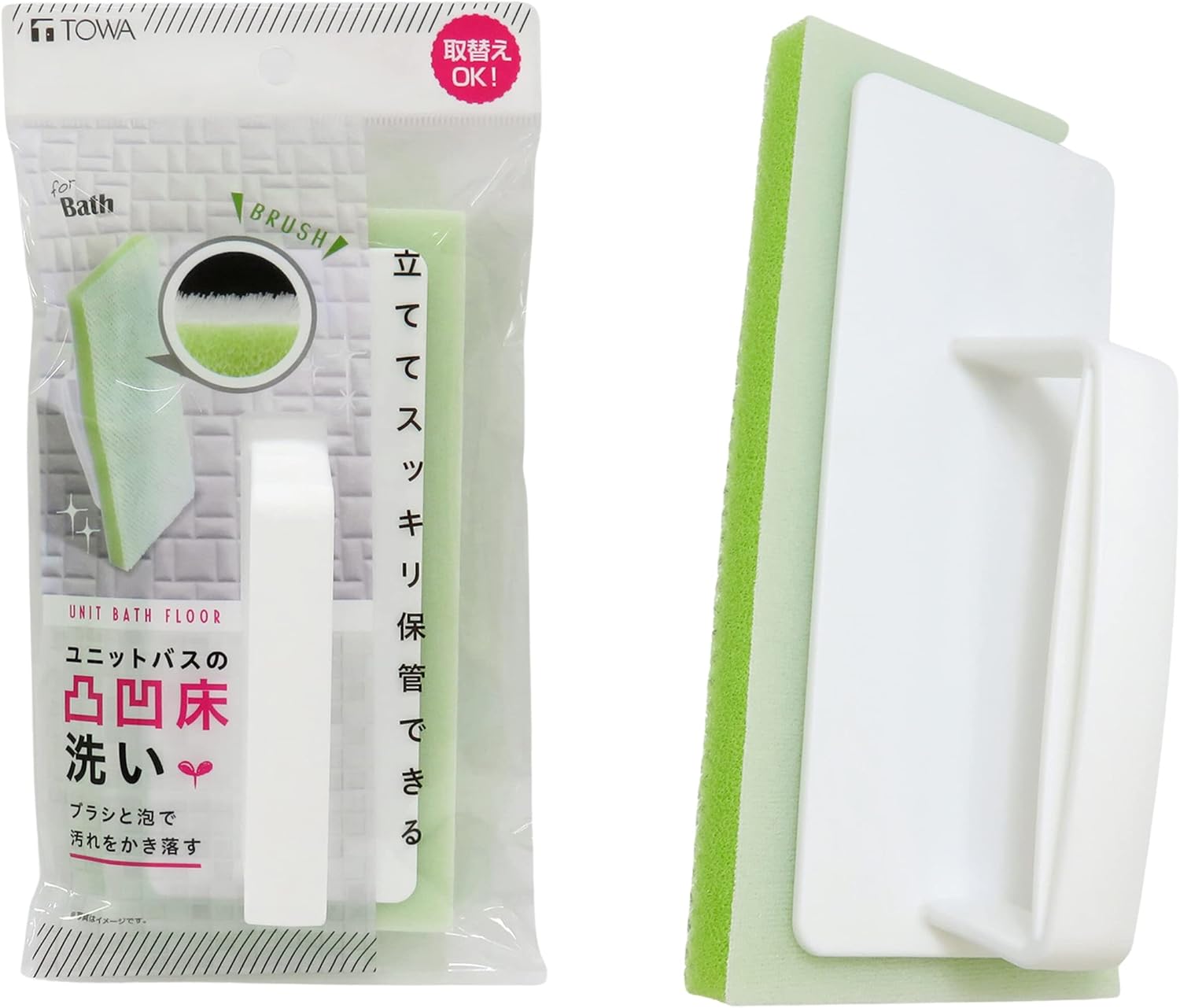 Towa Sangyo Bathroom Cleaning Brush, White, Approx. 7.5 x 3.5 x 3.1 inches (19 x 9 x 8 cm), Brush Sponge for Unit Bath, Handle Included