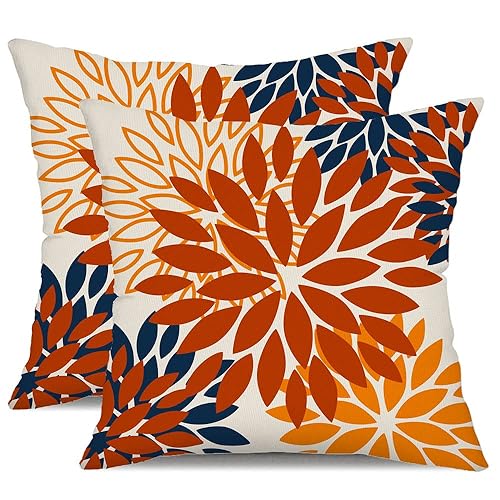 DFXSZ Orange Blue Flower Pillow Covers 16x16 Inch Set of