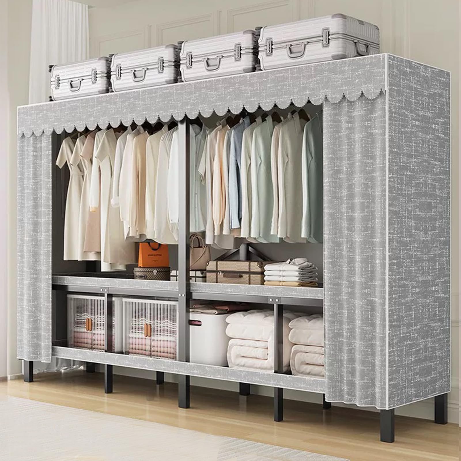 150cm Stoffschrank Tragbarer Kleiderschrank mit Abdeckung, 500kg, Faltbarer Kleiderschrank mit Kleiderstangen, Faltschrank mit Reißverschluss, Stoffschrank für Schlafzimmer (A, 150 x52 x170cm)