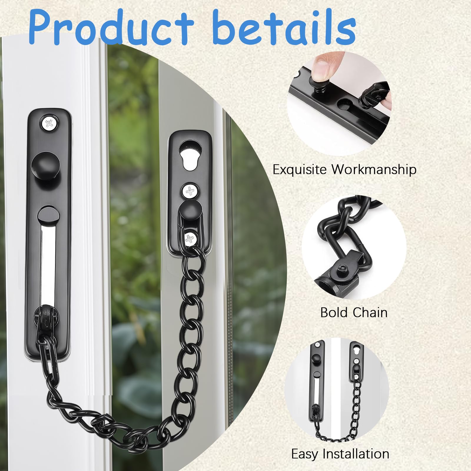Catena di Sicurezza per Porta in Acciaio Inossidabile, 2 Pezzi, con Viti per Installazione, Resistente e Facile da Usare per Porte in Legno e Metallo, Ideale per Sicurezza Casa e Hotel