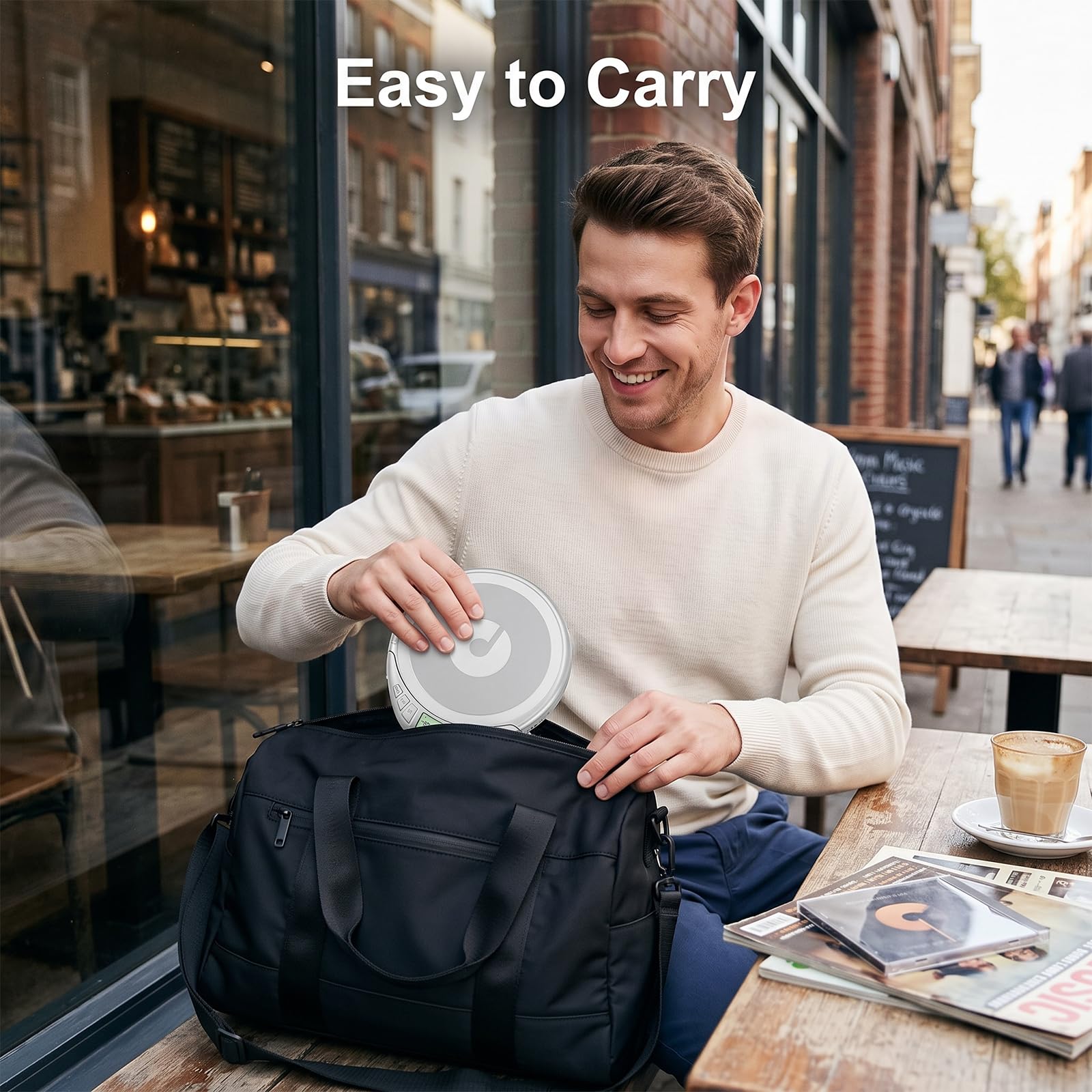 Gueray Lettore CD portatile con auricolari, CD Discman per auto e casa, con protezione anti-skip antiurto, lettore CD personale Discman con display LCD, supporta la funzione di memoria PROG (H-01