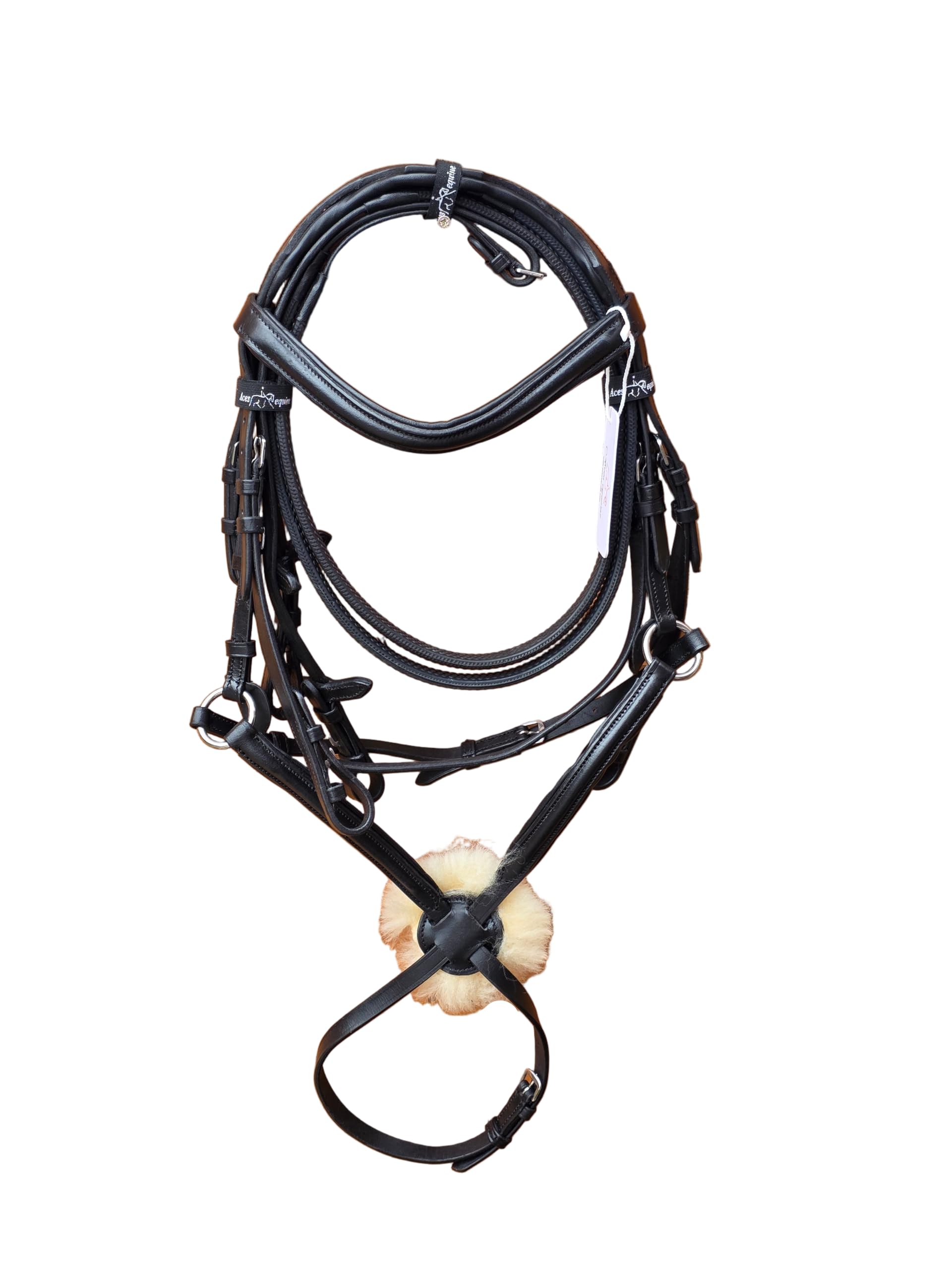 Premium Black Mexican Grackle Horse Bridle Soft Padded Leather with Noseband and Rubber Reins (Full)
