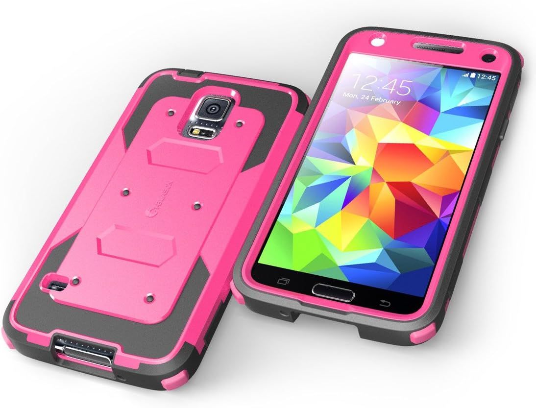 Galaxy S5 Case, i-Blason Armorbox Dual Layer Hybrid Full-body Protective Case with Front Cover and Built-in Screen Protector / Impact Resistant Bumpers (Pink)