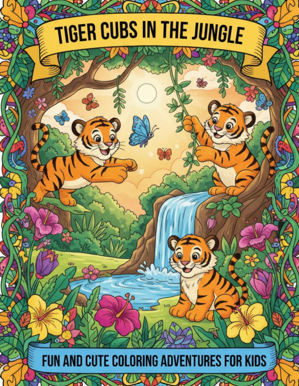 Tiger Cubs in the Jungle: Fun and Cute Coloring Adventures for Kids: A Children’s Coloring Book Ages 6-10 with Playful Tigers, Butterflies, Jungle Scenes, and Big, Easy-to-Color Spaces