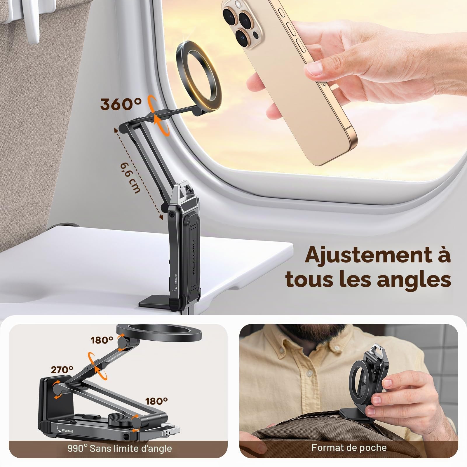 OMOTON TP02 Aluminium Trépied Magnétique pour Téléphone, Rotation à 360° Tripod pour MagSafe, Adapté au Salle de Sport, Vlog, Avion & Gadgets de Voyage, pour iPhone 17/16/15/14 Pro Max Air, Noir
