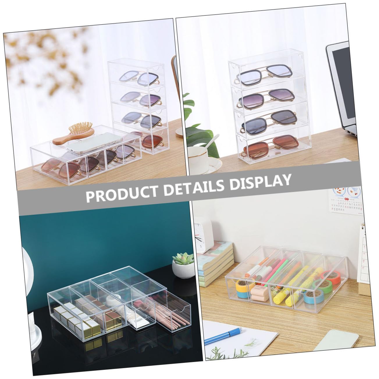 ifundom Caja de Almacenamiento para Gafas de Sol Resistente 4 Capas y 2 Unidades, Adecuado para Decoracion Colegio y Exhibición en Tienda de Gafas