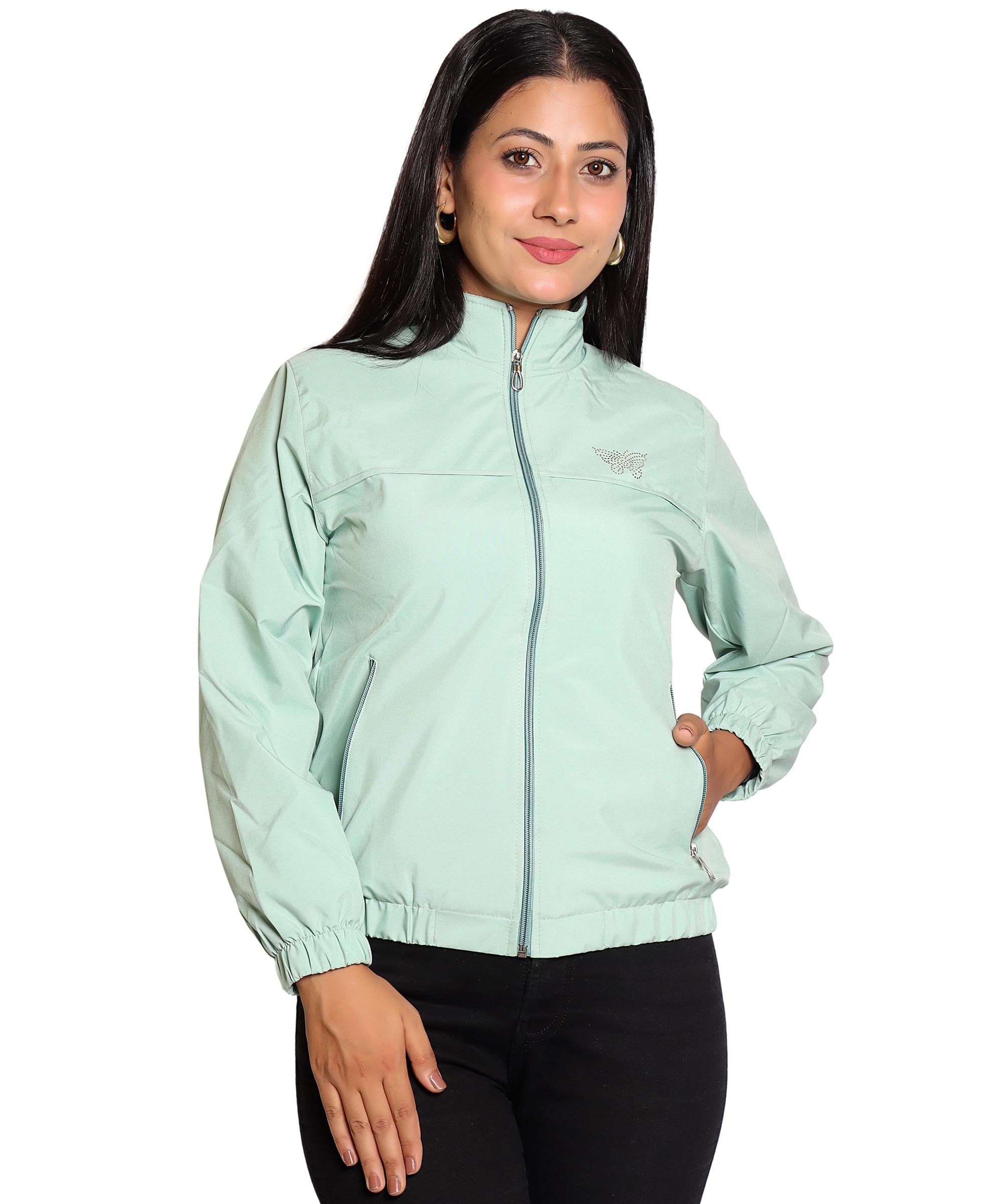 nubie Women’s Regular Fit Polyester Windcheater Jacket | Lightweight Hip Length with Full Zipper Closure | Stylish Casual Outerwear for Winter-picture-24