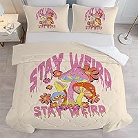 Vista 108 de SOULZZZ Juego de ropa de cama retro hippie tamaño matrimonial, edredón floral de hongos margaritas para niñas y mujeres, edredón negro con 2 fundas