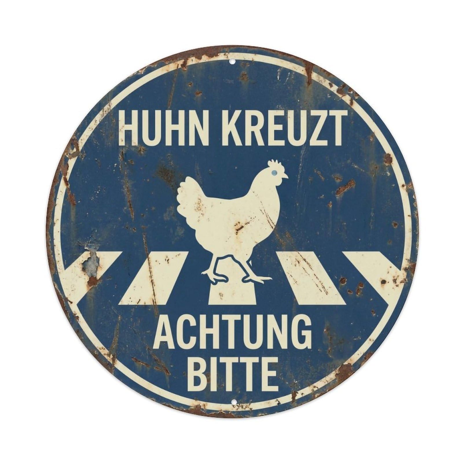Hen Crossing Achtung Bitte Classic Metal Tin Sign