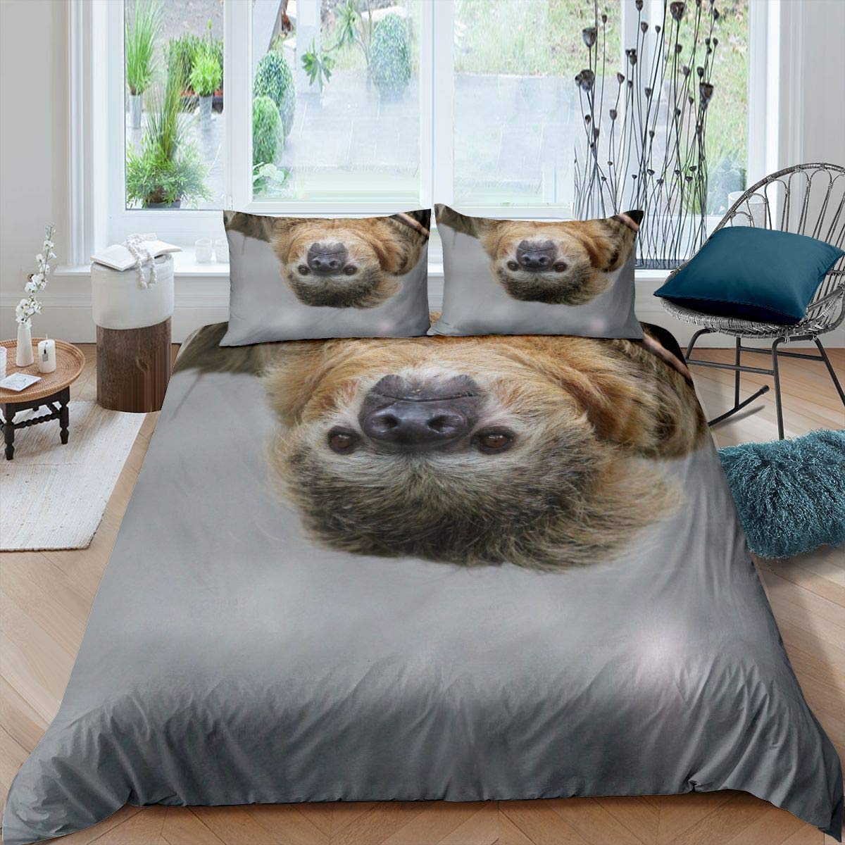 Homemissing Boys Multicoloured 11 Sloth Comforter Cover 3D Animal Bedding Set For Girls Wild Sloth Duvet Cover Natural Bedspread Cover Single Size 2Pcs