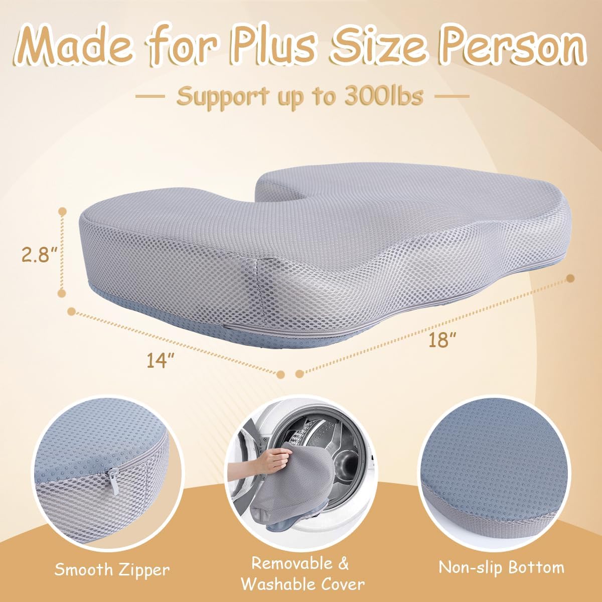 Urby Extra Large Tailbone Pain Relief Cushion, Memory Foam U-Shaped | Coccyx Cushion for Tailbone Pain, Removable Cover, Portable, for Car, Travel, Home, Sciatica Pain Relief Pillow