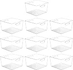 Vtopmart 4 Boîtes de rangement en plastique transparent, 11x11 Cube Boîtes d'organisateur avec poignée pour rangement de garde-manger,Parfait pour placard de salle de bain,Cuisine de cuisine,L'organisation de la salle de laverie