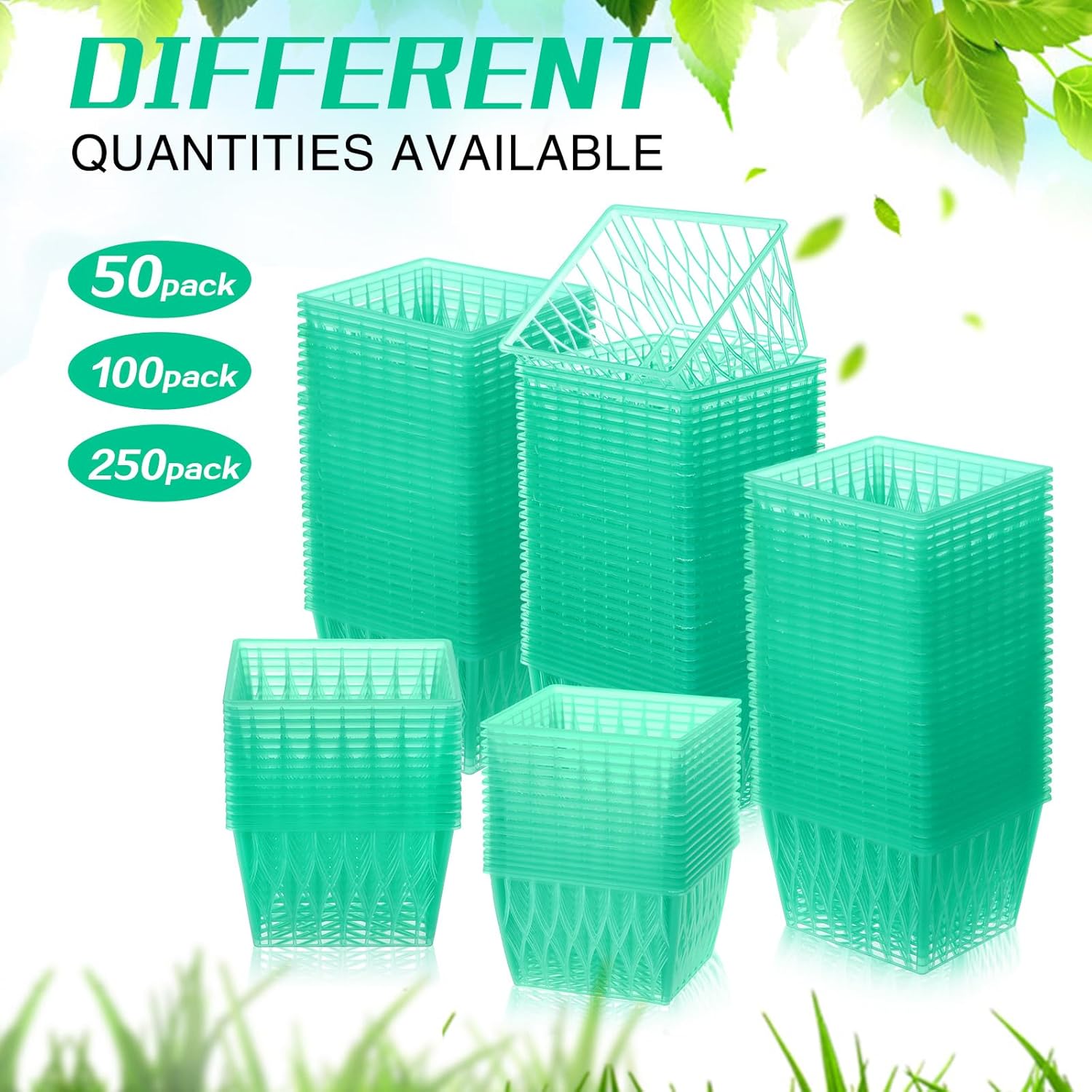 250 Pcs Pint Size Plastic Berry Baskets Boxes Green Strawberry Basket with Open Weave Pattern Box Container for Farmer Market Party Christmas Grocery Stores