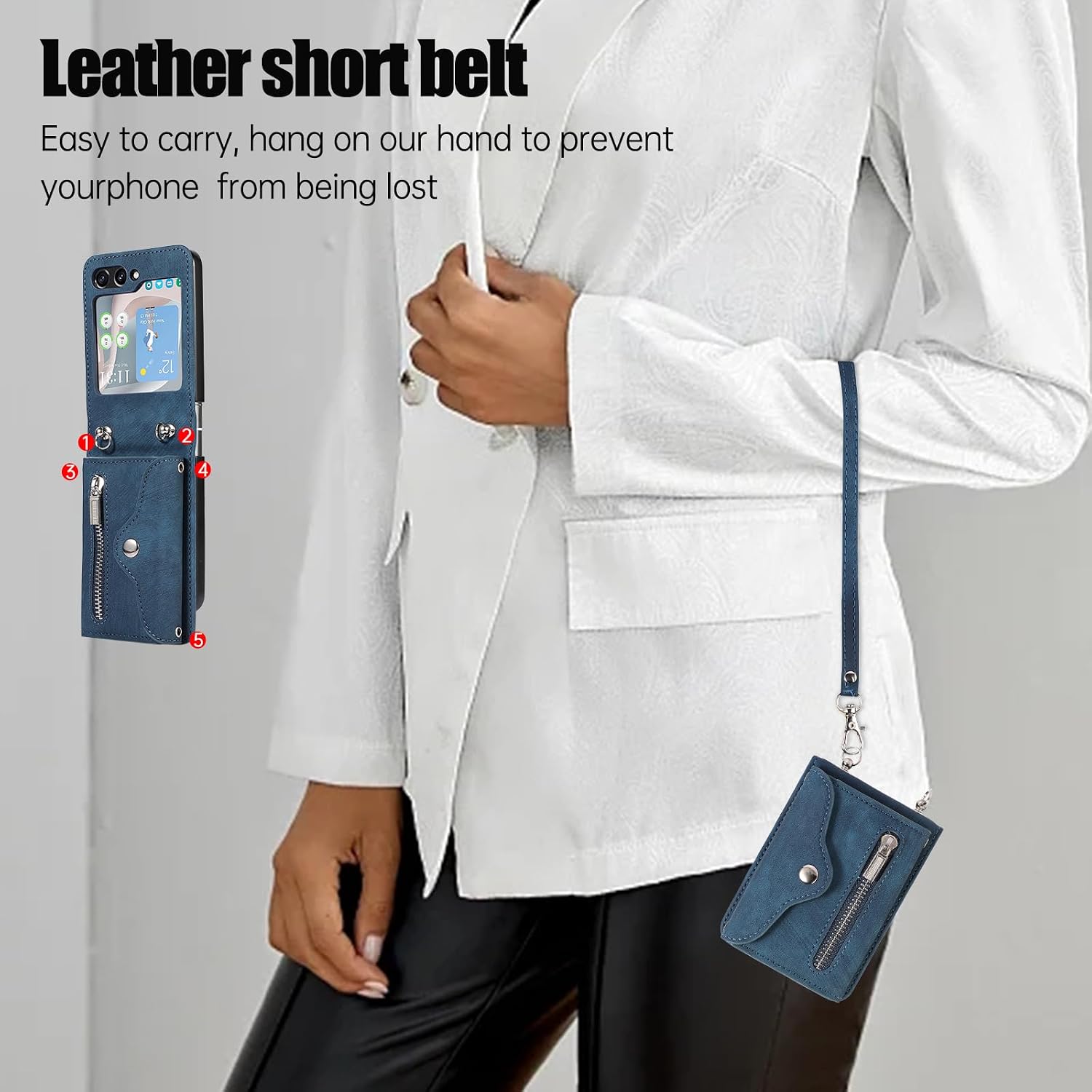Phone Case for Samsung Galaxy Z Flip 7 5G 2025 Wallet Cover with Shoulder Crossbody Strap Lanyard Credit Slot Card Holder Stand Mobile Cell Accessories ZFlip7 Z7 G Flip7 7Z Women Men Girls Blue