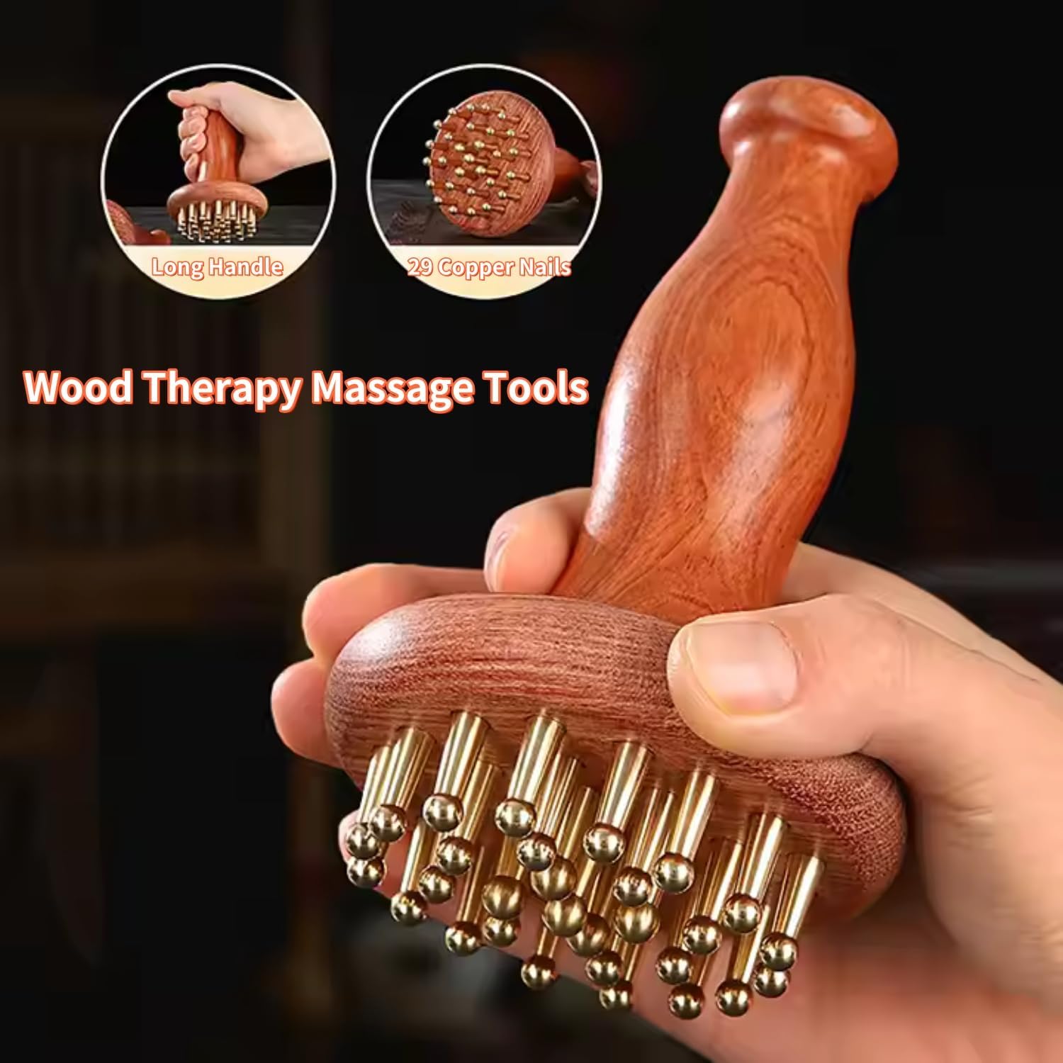 Wood Therapy Massage Tools 29-Teeth Copper Head Massager, Home SPA Body Relaxing and Stress Relief Handheld Massager, for Legs, Arms, Neck, Shoulder (1 Pcs)
