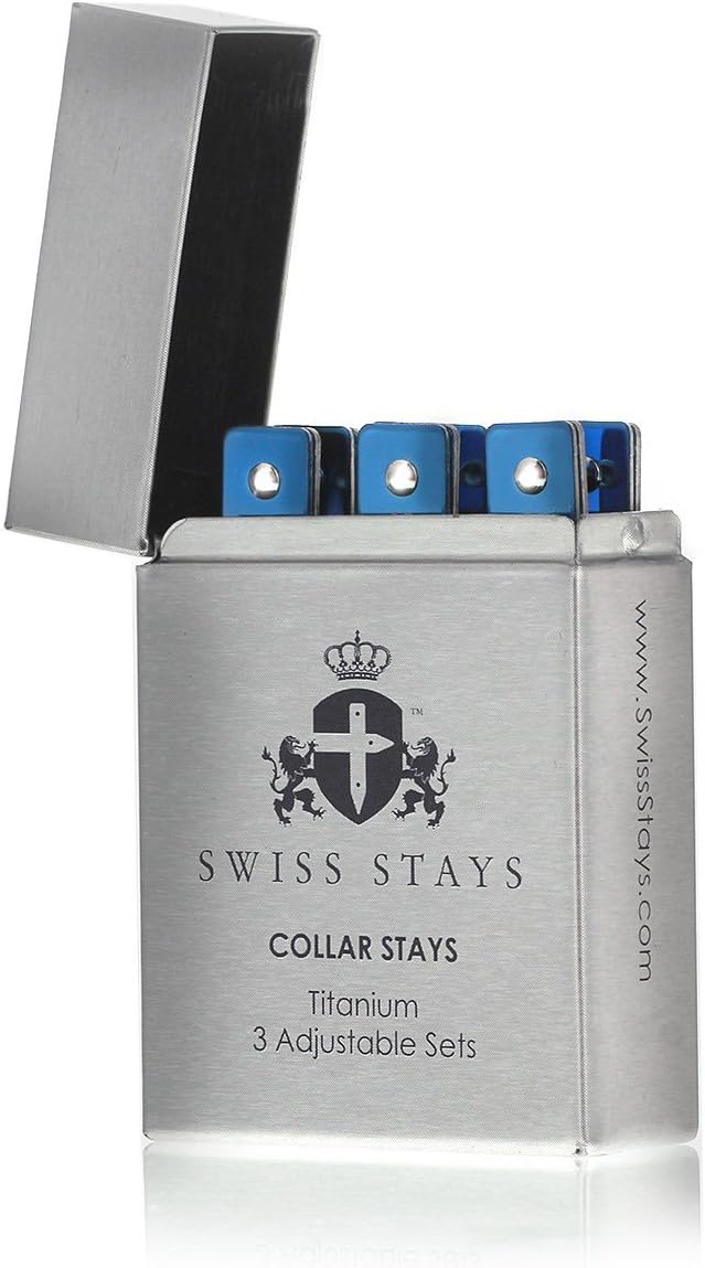 Adjustable Titanium Collar Stays - 3 Pairs in Presentation Tin Box