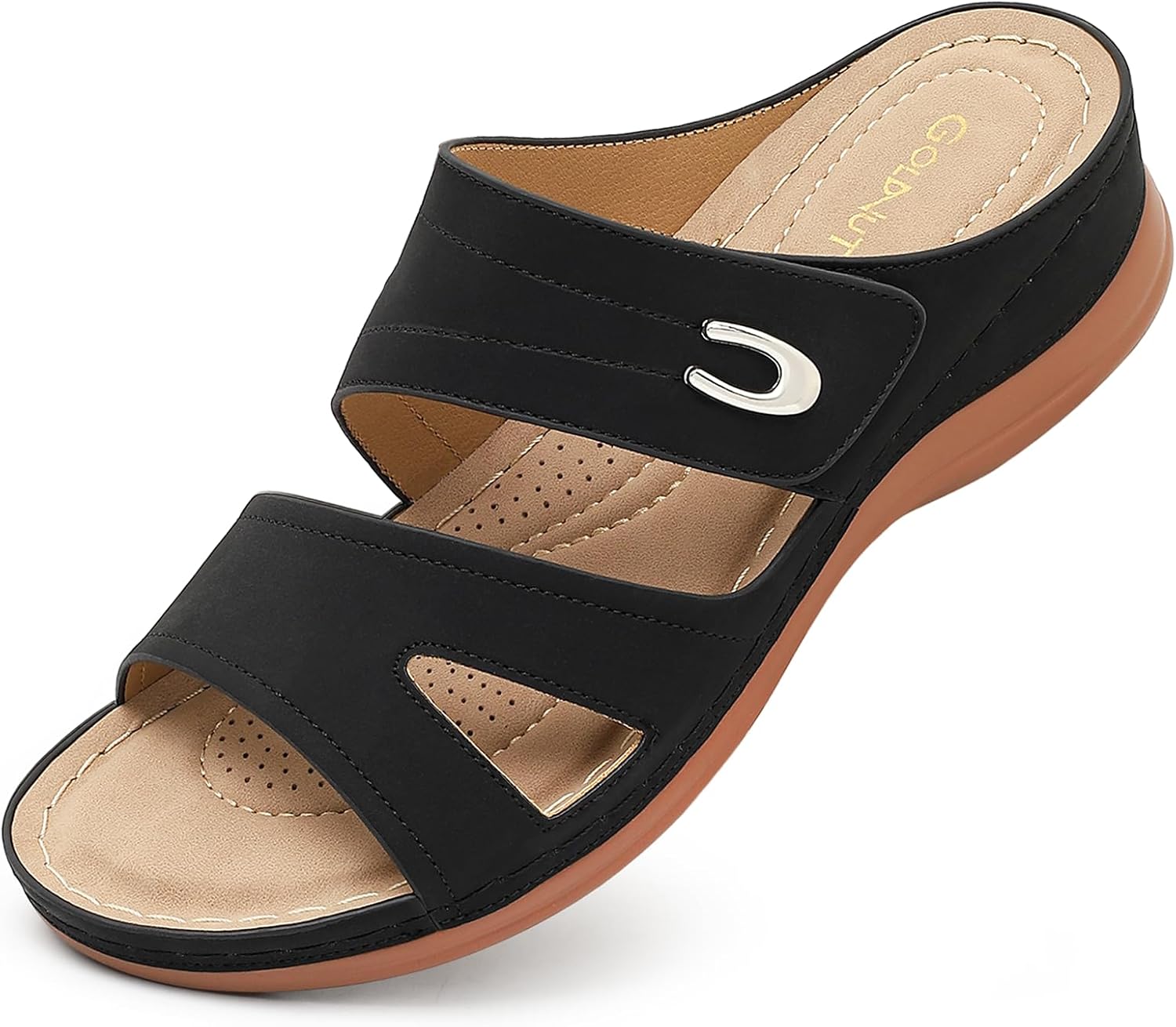 Womens Slides Sandals Arch Support, Comfort Slip On Orthopedic Wedge Sandals for Summer Walking Beach Travel