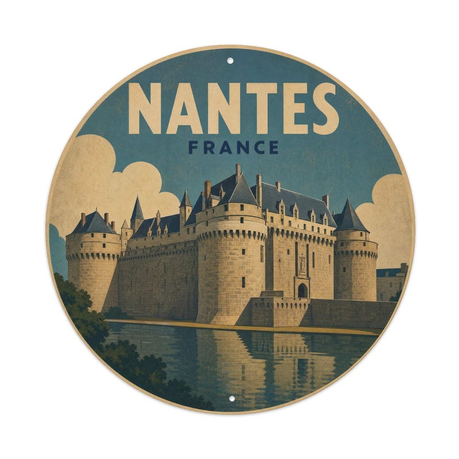 Retro Travel France Nantes Vintage Metal Tin Sign Plaque Wall Decor for Cafe, Club Bar, Office, Garden Metal Poster 8x8Inch