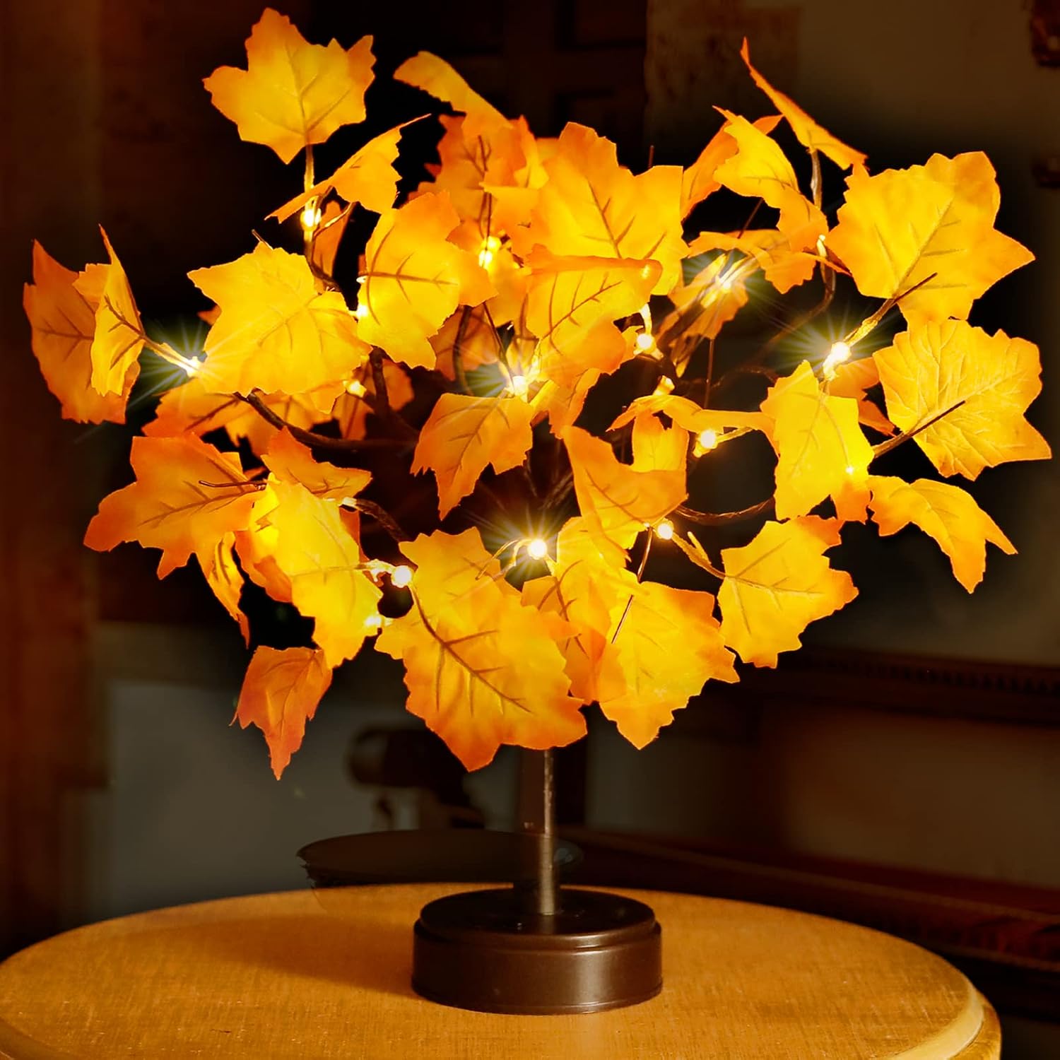Pooqla LED Fall Table Decor Maple Tree Lights for Thanksgiving Decorations, Lighted Artificial Leaves Autumn Decor for Home Clearance, Battery USB Operated for Indoor Table Centerpieces Harvest Decor
