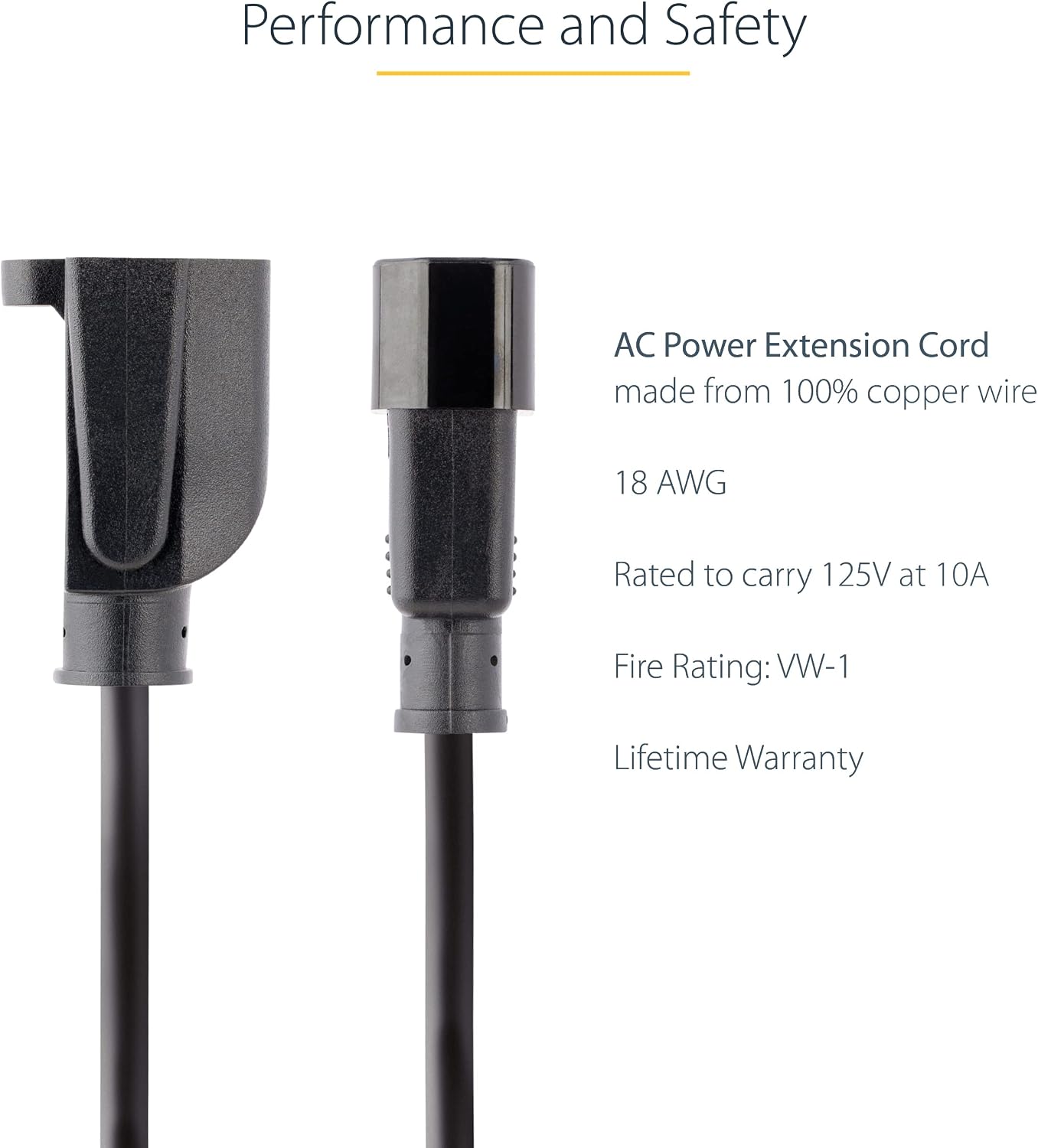 StarTech.com 1ft (0.3m) Power Extension Cord, IEC 320 C14 to NEMA 5-15R, 10A 125V, 18AWG, Black Computer Power Extension Cord, AC Outlet Extension Cable for Network Equipment, UL Listed (PAC100)