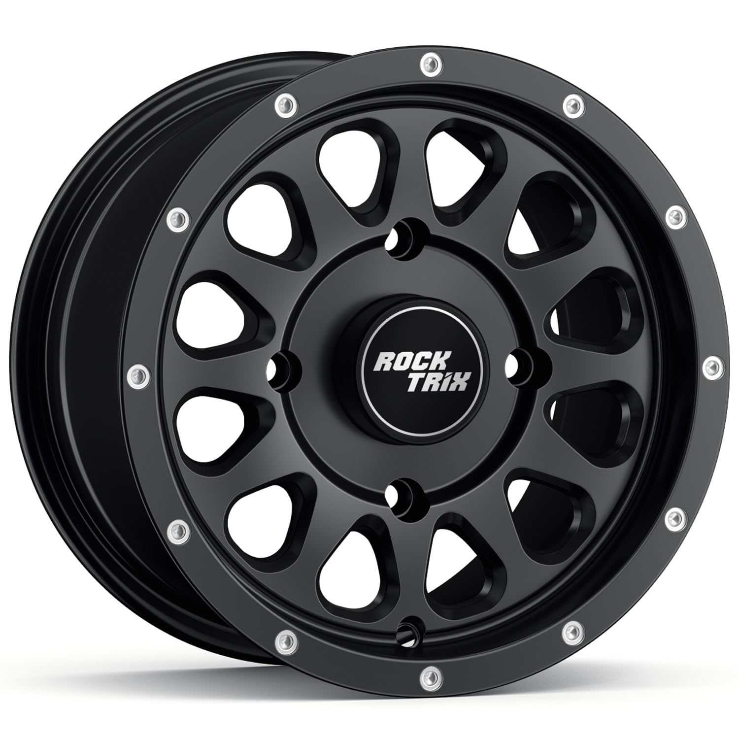RockTrix RT111 12x7 ATV UTV Wheel 4x156 4+3 Offset, Matte Black, 1pc Single
