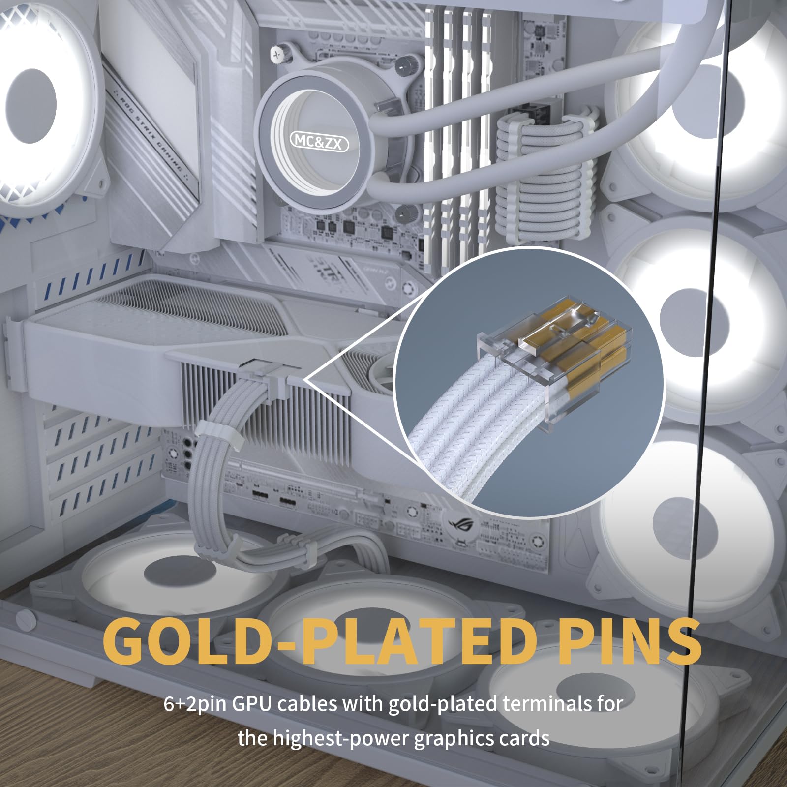 Sirlyr Białe kable zasilacza, łatwe zarządzanie przedłużacz kabla zasilającego Mod - 1x24Pin ATX / 2x8 (4+4) Pin EPS / 3x8 (6+2) Pin Pozłacany GPU, Nylonowa osłona, pełna biała obudowa PC, 6 zestawów