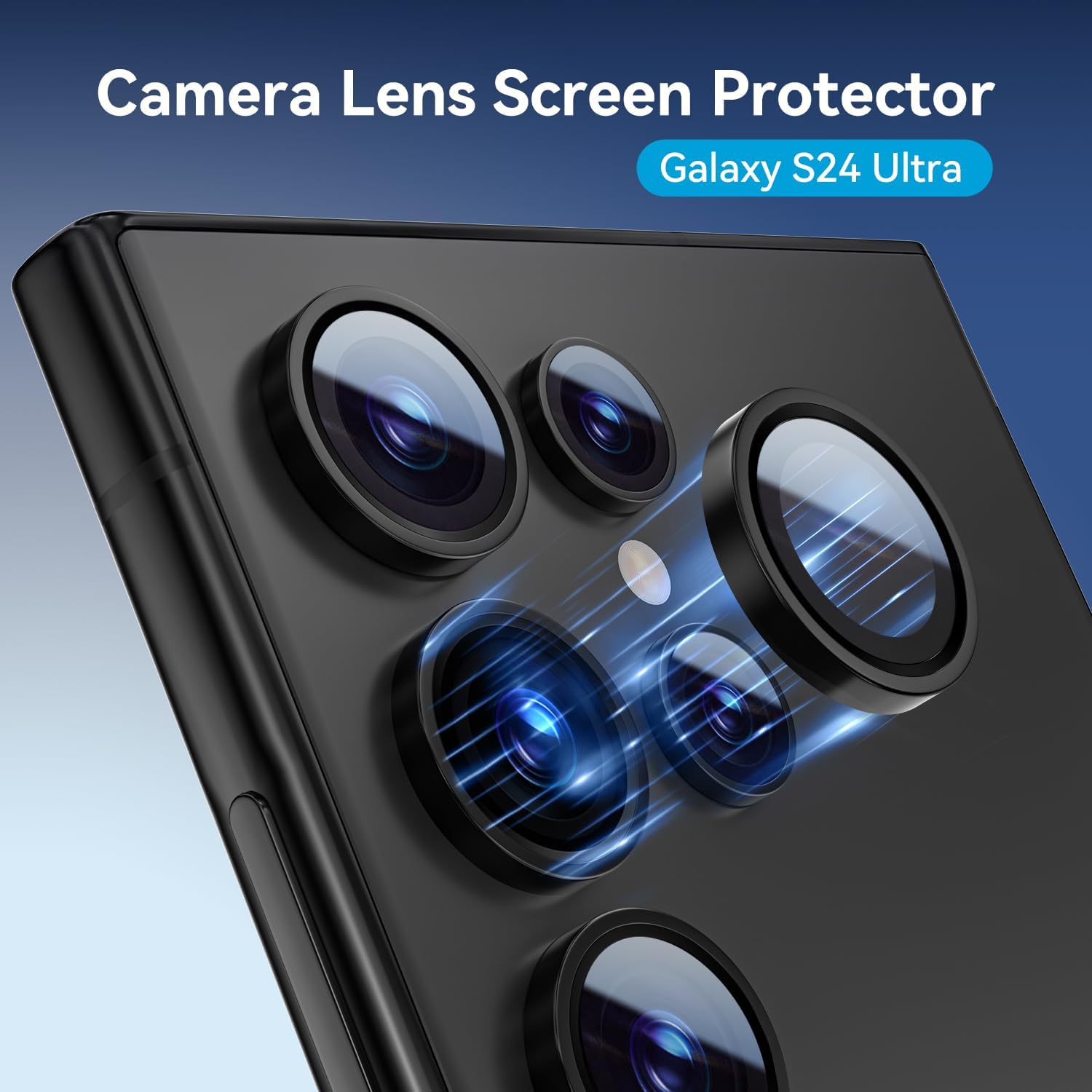HelloDeere for Samsung Galaxy S24 Ultra Camera Lens Protector, Easy Installation, Perfect Fit, 9H Shatterproof Tempered Glass with Aluminum Metal Circle Camera Protector, Case Friendly, Black