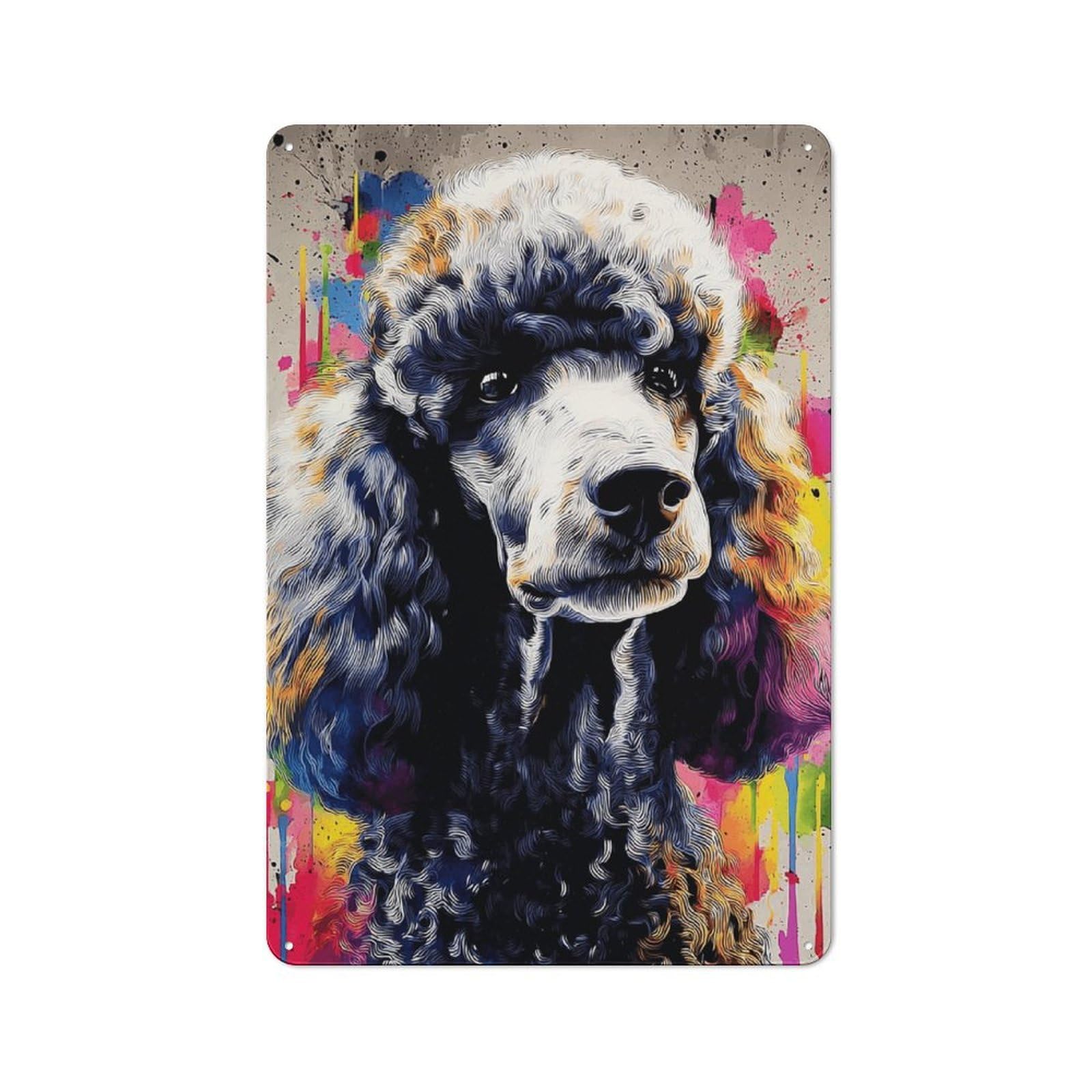 Junmoney Colorful Poodle Portrait Artwork -5 Nostalgic Metal Wall Sign 30X20cm, Classic Pub Decor For Bar, Kitchen, Garage Or Games Room