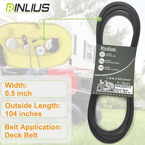 Miniatura 4 de Rinlius GX20072 - Cinturón de cubierta de cortacésped (12" x 104") para John Deere LA105 LA115 L110 D110 L100 L130 L1742 D100 D120 D130 con cubierta