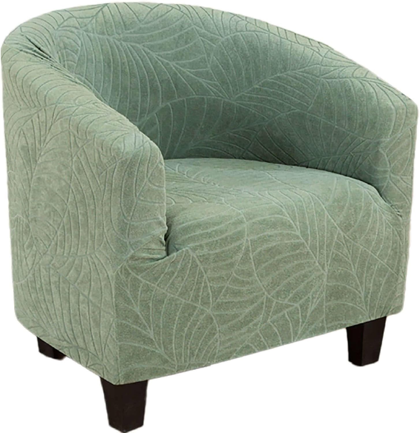 Club Chair Slipcover, 1 Piece Stretch Barrel Chair Cover Spandex Tub Chair Covers with Elastic Bottom Armchair Covers Furniture Protector for Living Room Hotel-Green-1 Piece