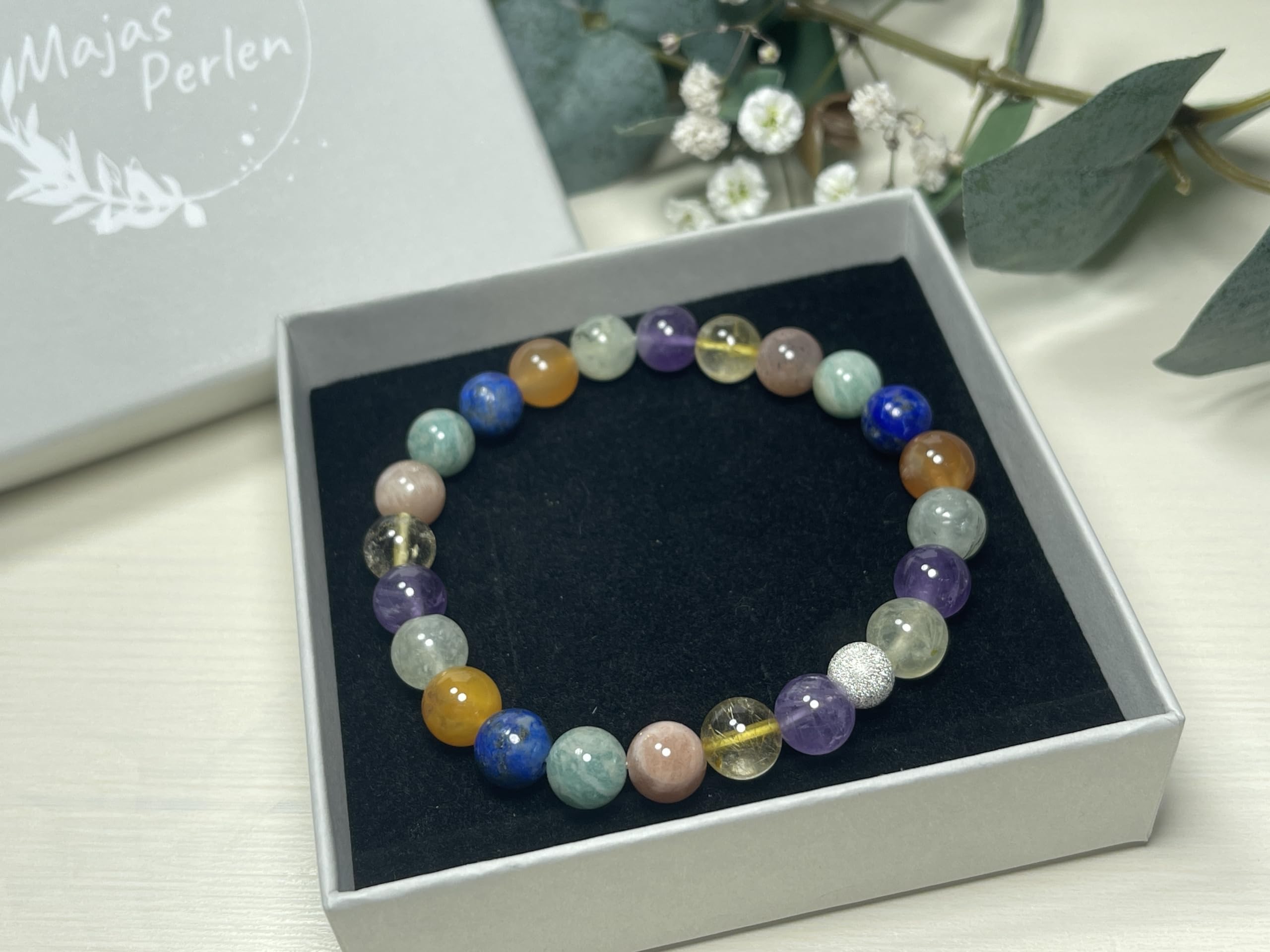 Spirituelles Edelsteinarmband 8mm mit facettierter 925 Sterling Silber Perle - Gold Roségold - personalisierbar Handmade