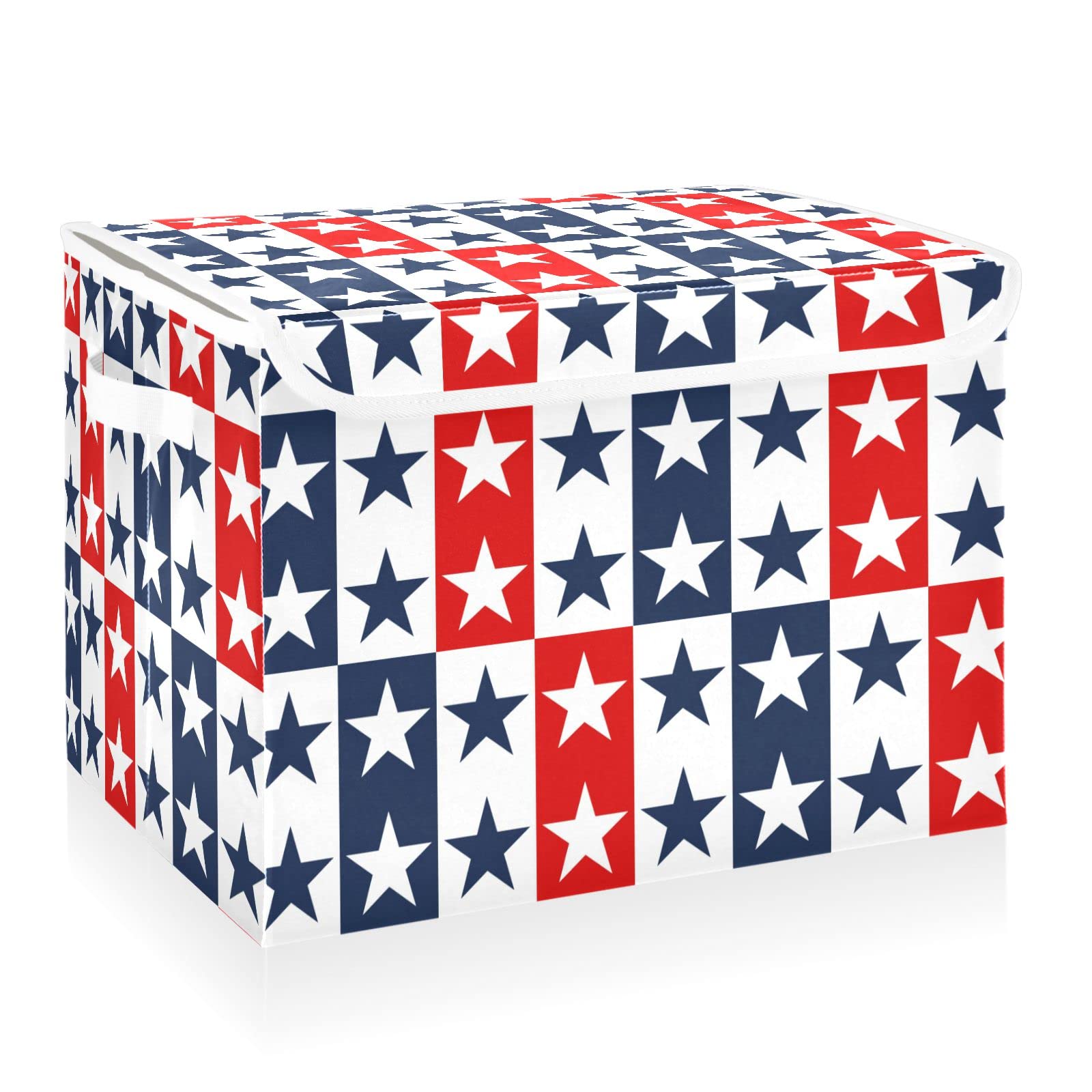 CaTaKu Large Fabric Storage Bins With Lids,4th Of July Star Storage Boxes With Handles for Organizing Clothes, Collapsible Storage Cube Bins Baskets