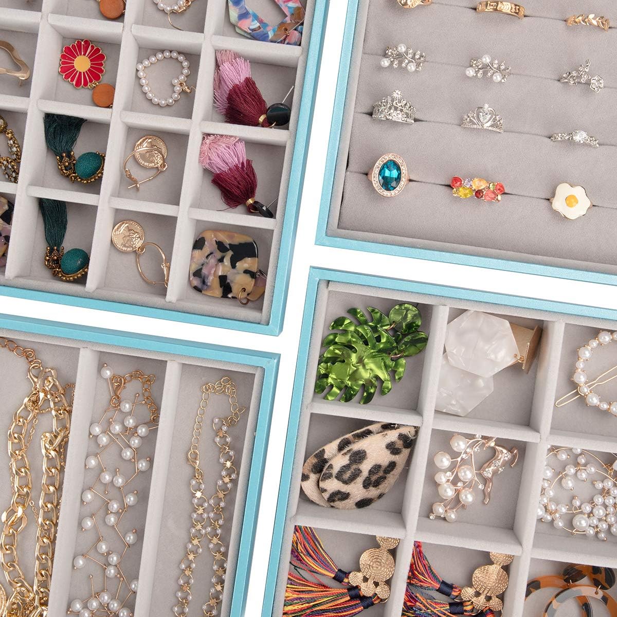 Mebbay Stackable Jewelry Trays Organizer with Lid, Jewelry Storage Trays Velvet for Drawer Display, Earring Organizer, Necklace Bracelet Ring Trays, Set of 5 (Blue) : Clothing, Shoes & Jewelry