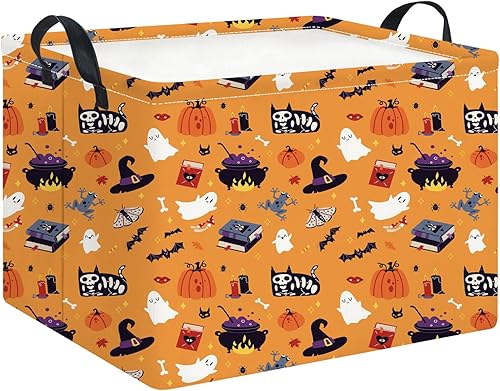 Miniatura 19 de Cesta de almacenamiento rectangular con asas, cesta de almacenamiento plegable, caja de libros, cesta de regalo (calabaza enojada)