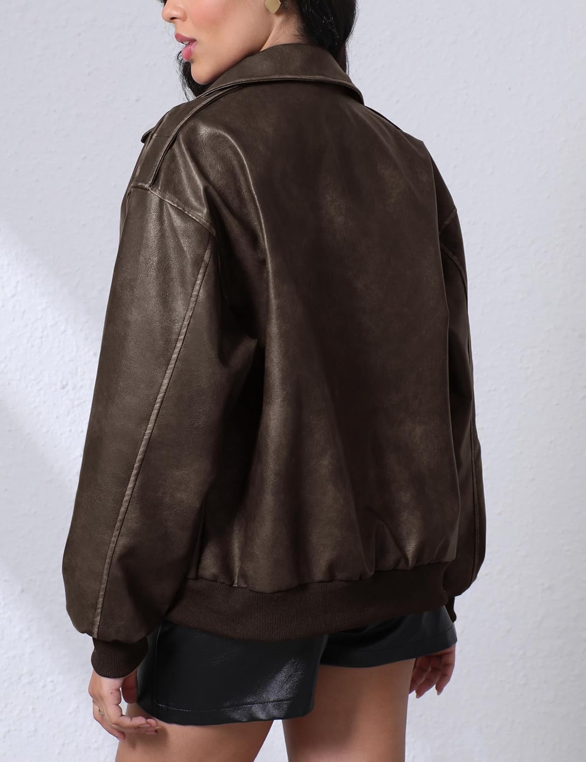 Women's Faux Leather Jacket Trendy 2026 Oversized Zip Up Motorcycle Bomber Jacket Coats Fall Winter Outerwear - Image 2