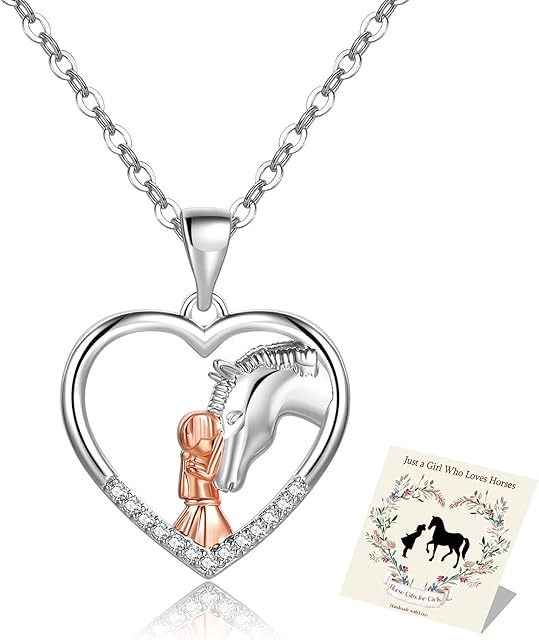Horse Necklace for Girls,Horse with Girl Necklace 925 Sterling Silver Pendant Horse Necklace Girls Embrace Horse Gifts for Girls Women Horse Lover