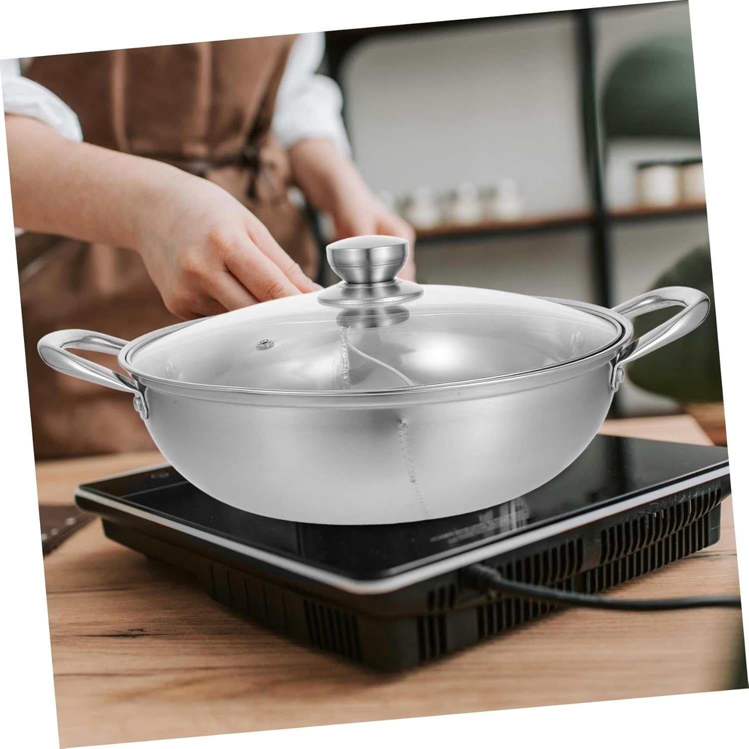 Unomor 1set Stainless Steel Hot Pot Double Flavor Soup Pot Thickened Design for Versatile Cooking and Easy to Clean for Family Gatherings and Cold Weather Meals