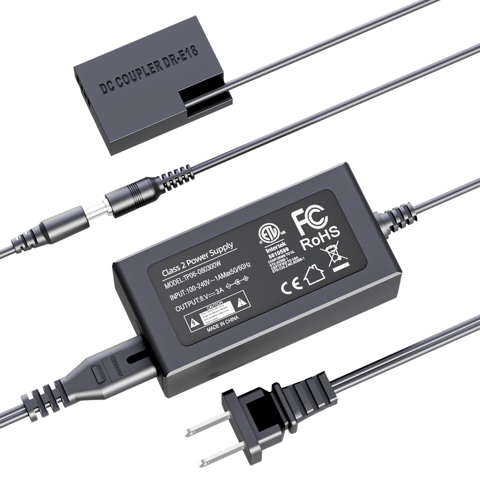 F1TP for Canon R50 Dummy Battery ACK-E18 AC Power Supply Adapter DR-E18 DC Coupler Kit for Canon EOS Rebel R50 R100 RP T6i T7i SL2 SL3 RP R10 T6s T8i 77D 200D 250D 750D 760D 800D 850D Cameras.