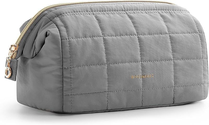 Necessaire de maquiagem BAGSMART com abertura ampla, estojo acolchoado, bolsos internos e zíper, 06-Grey