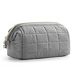 BAGSMART Makeup Bag Travel Toiletry Bag, Puffy Padded Make Up Bags for Women Makeup Organizer Case, Wide-open Pouch Purse Travel Essentials Toiletries Accessories Brushes, Gray