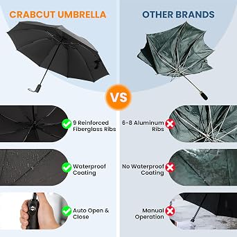 windproof Strong Umbrella, Automatic Folding Compact Travel Windproof Umbrella with Double Canopy, Easy Auto Open & Close, 9 Strong Ribs, Durable & Lightweight for Rain