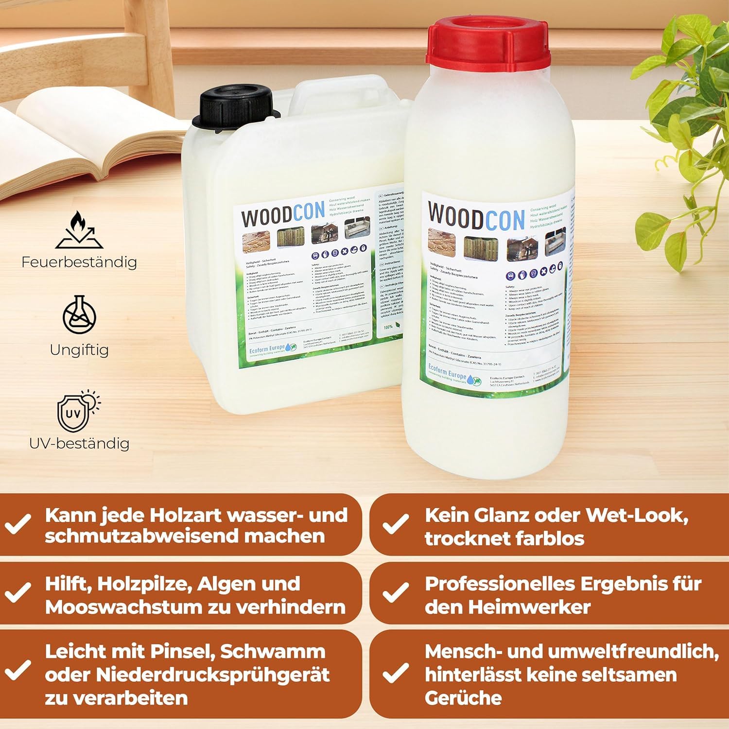 Woodcon - dla 8m² - Gwarantuje 100% wodoodporność drewna - impregnat do drewna - idealny do mebli i ogrodu (Przezrocysty, 2,5L)
