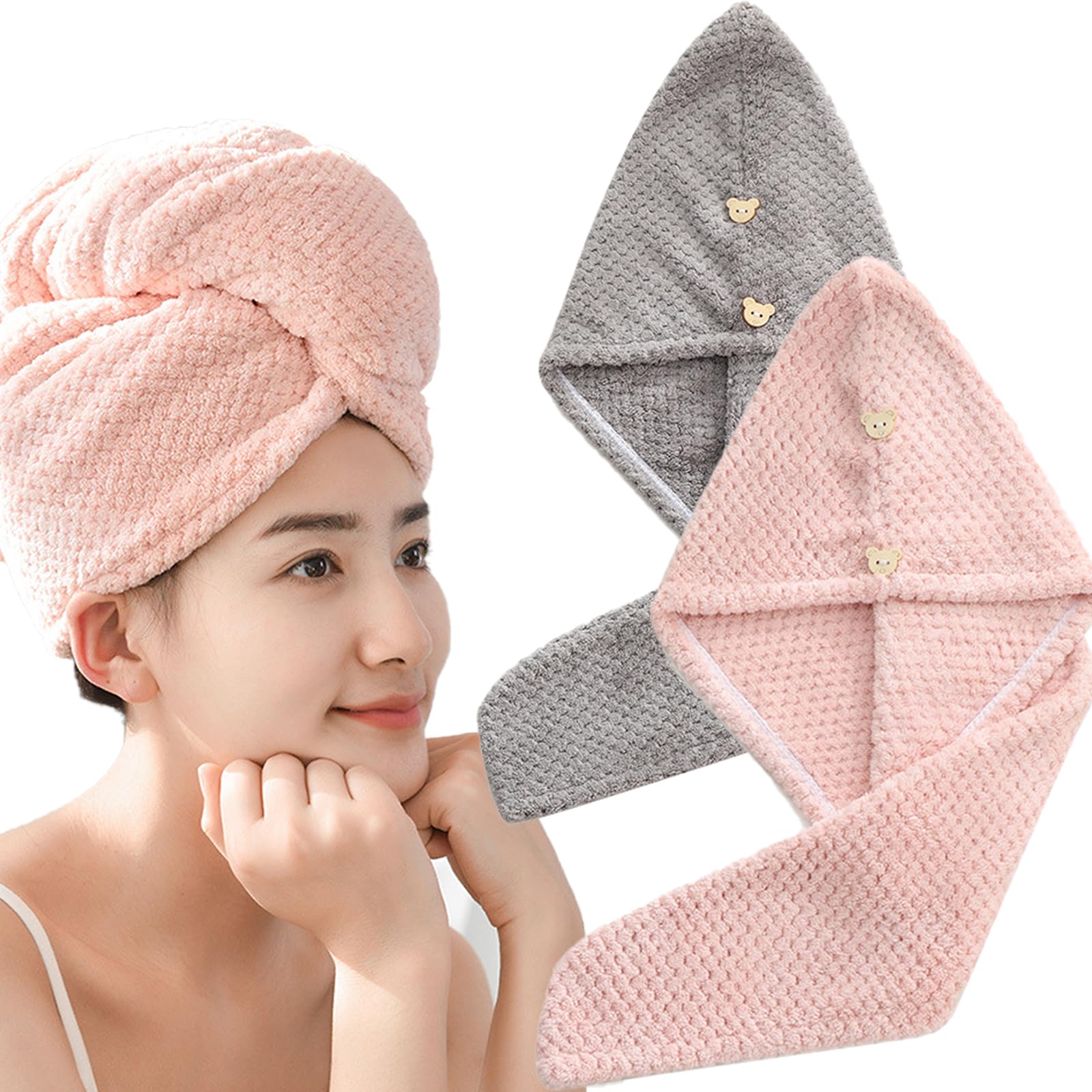 Amazon｜ヘアドライタオル 耳付きドライキャップ 【2枚セット】 極厚