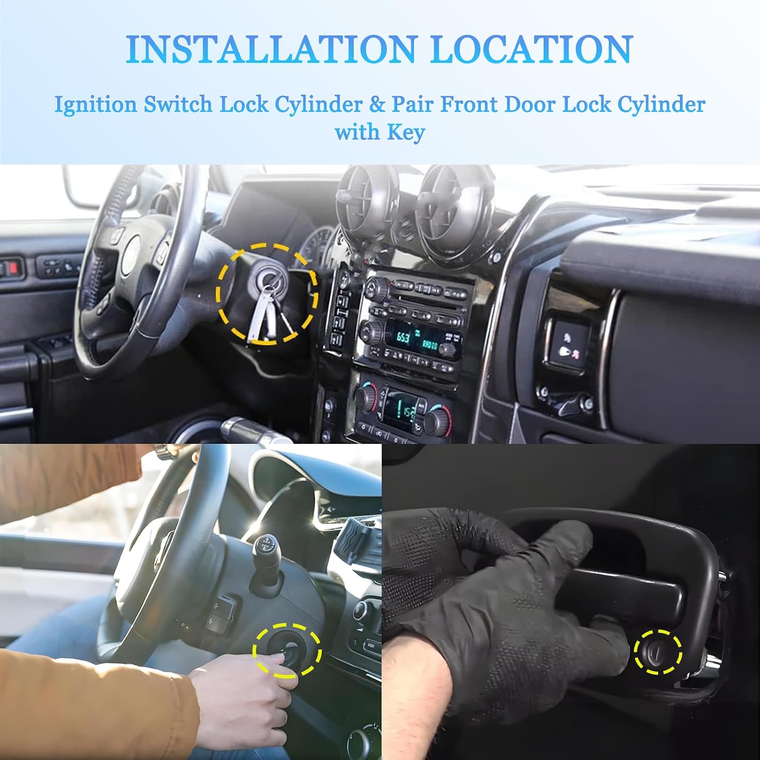 Ignition Switch Lock Cylinder & Pair Door Lock Cylinders w/Keys fit for 2003 2004 2005 2006 Chevy Silverado Tahoe Suburban GMC Yukon Sierra, Ignition and Door Lock Cylinder Set Replacement
