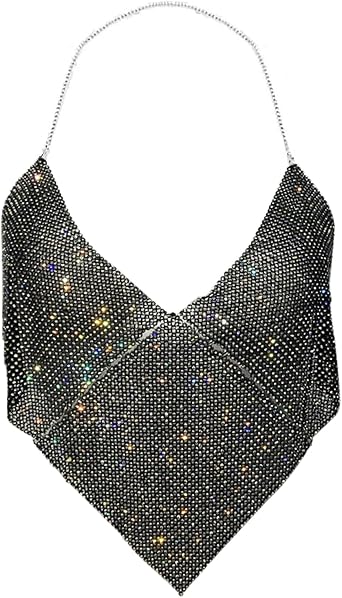 Sexy Halter Neck Rhinestone Crop Top for Women Deep V Adjustable Backless Chest Chain Tank Top Festival Rave Club Outfits