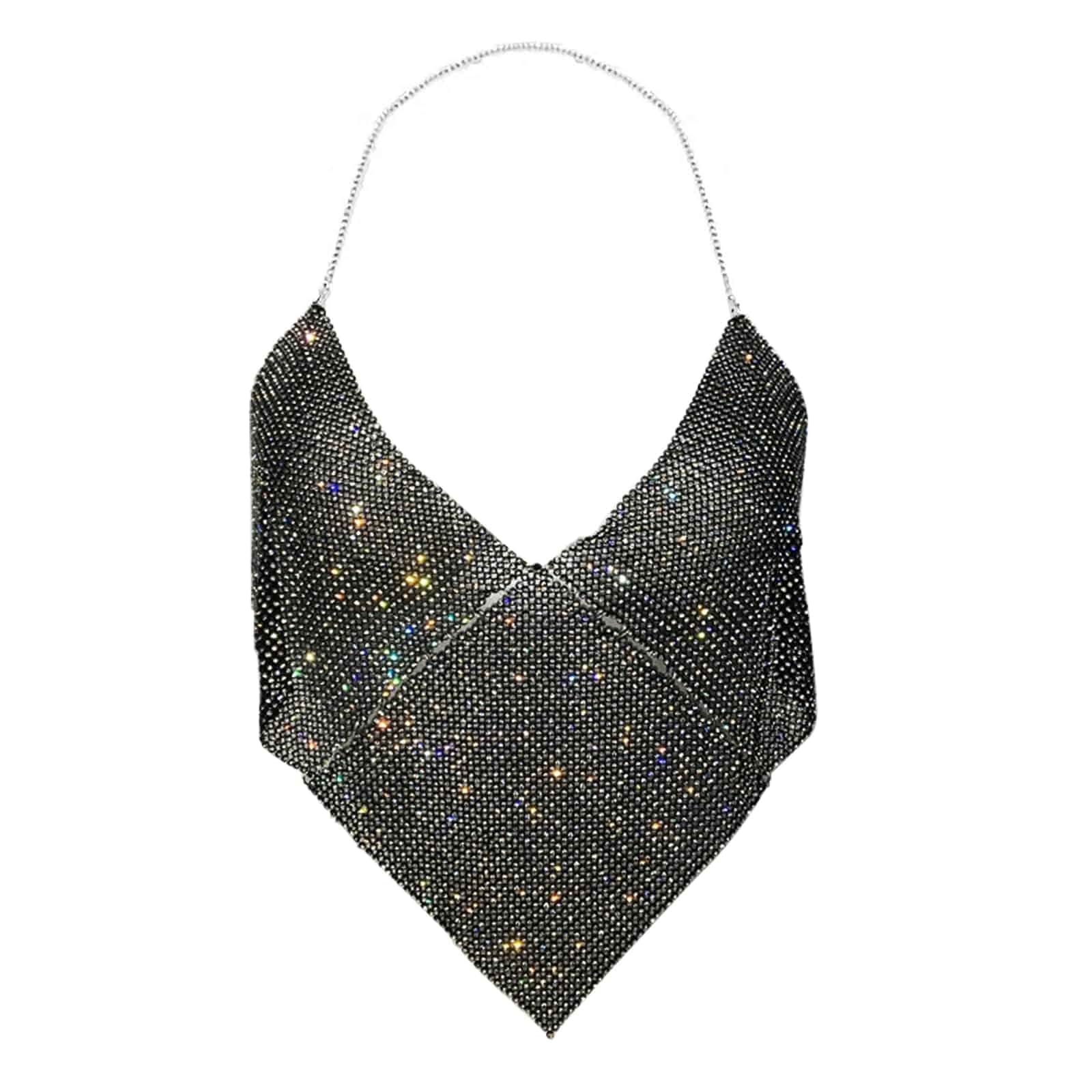 Sexy Halter Neck Rhinestone Crop Top for Women Deep V Adjustable Backless Chest Chain Tank Top Festival Rave Club Outfits