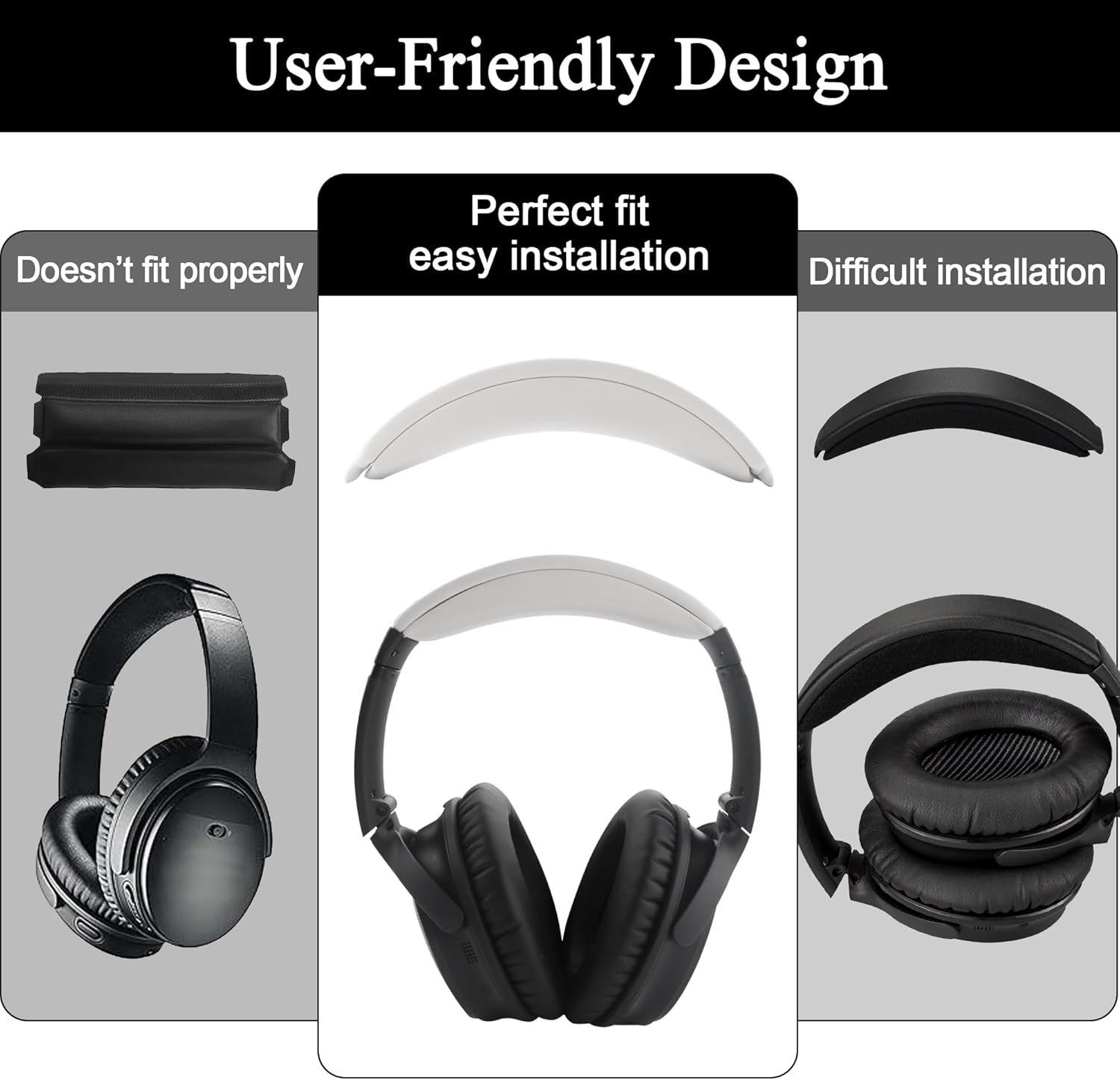 Headband Replacement for Bose Quietcomfort 35 - Snap On Design Parts for QC45 QC35II QC35 Wired & Wireless Headphones, Fast Installation, White - Image 2