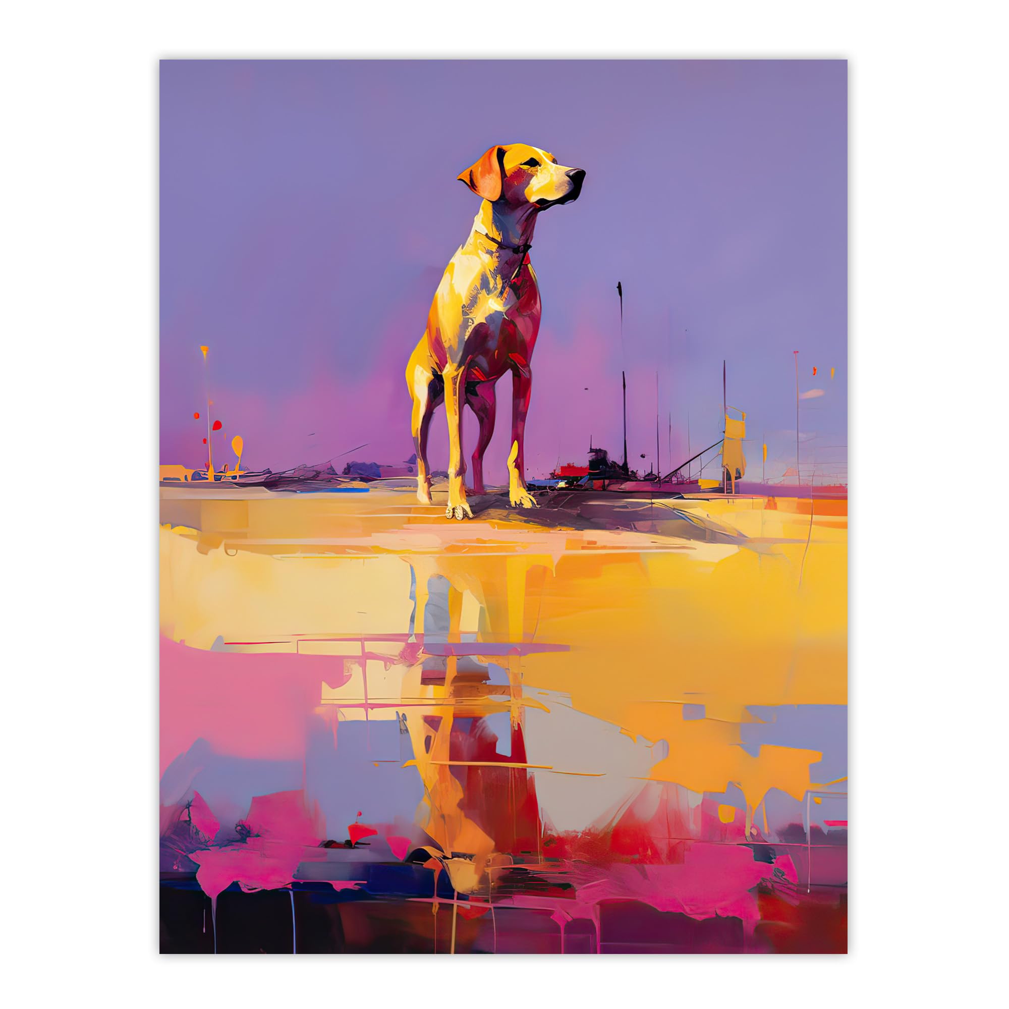 Artery8 Beach Reflections Dog Portrait Purple Orange Pink Large Wall Art Poster Print Thick Paper 18X24 Inch
