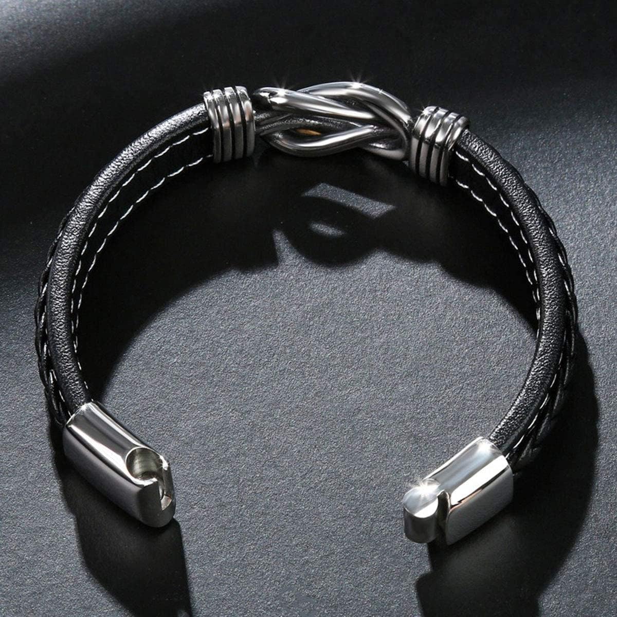 Spanish Card,TO MY SON Customize Name Braided Leather Bracelet With Gift Box, Men's Stainless Braided Leather Bracelet Bangle Wristband,Inspirational Birthday,Christmas Gift