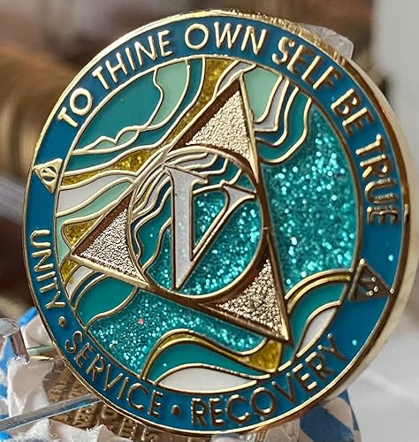 Miniatura 4 de 5 años AA Medallón Elegante Mármol Caribe Aqua Glitter Blue Gold Plated Chip, Latón, No es una piedra preciosa